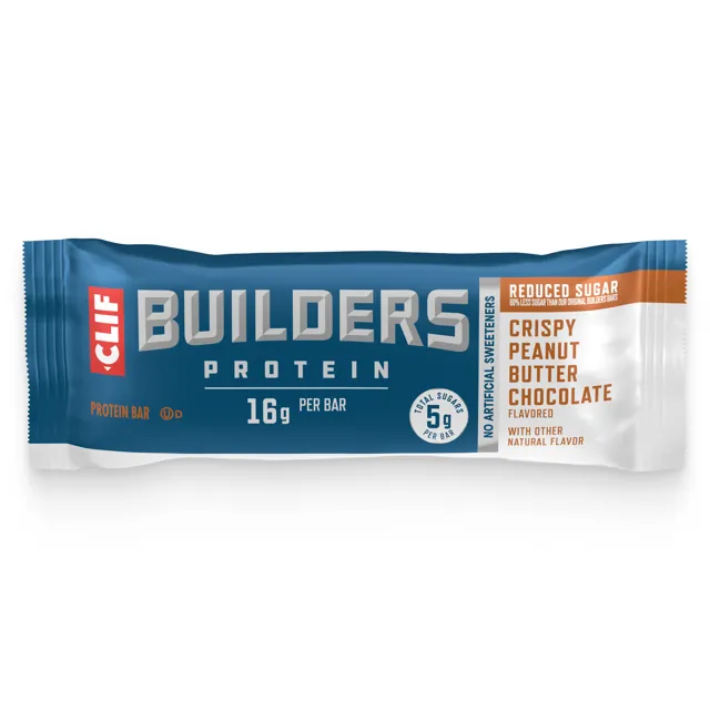 CLIF BUILDERS Crispy Peanut Butter Chocolate Flavored Protein Bar, Reduced Sugar