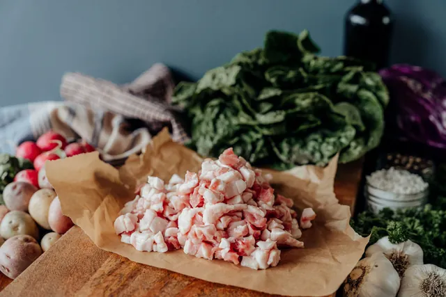 U.S. Wellness Meats Sugar Free Pork Belly DICED - 1 lb.