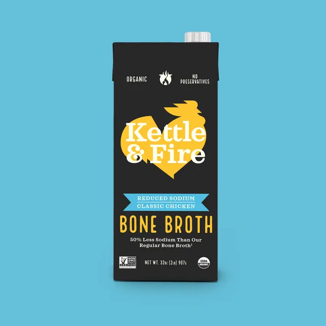 Kettle & Fire 4 Pack: Reduced Sodium Chicken Bone Broth - 32oz