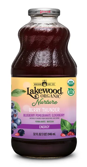 Lakewood Organic Lakewood Nurture Berry Thunder | Organic Berry Juice with Matcha and Yerba Mate, 32oz Glass