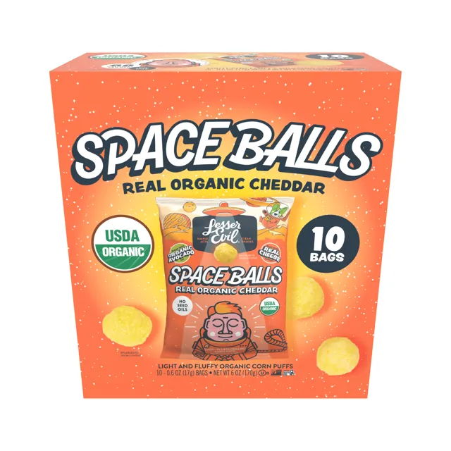 LesserEvil Real Organic Cheddar Space Balls Snack Box