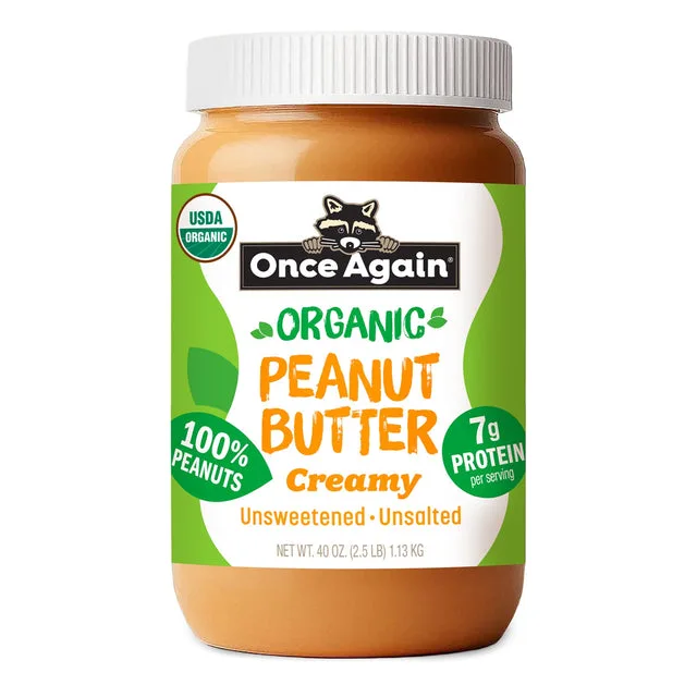 Once Again Creamy Organic Peanut Butter, Unsalted - 40oz Jar