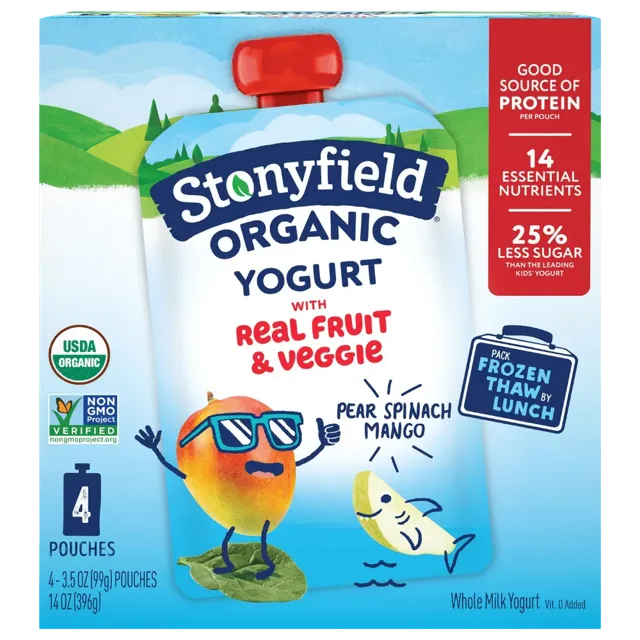 Stonyfield Organic Kids Yogurt Pouches Pear Spinach Mango